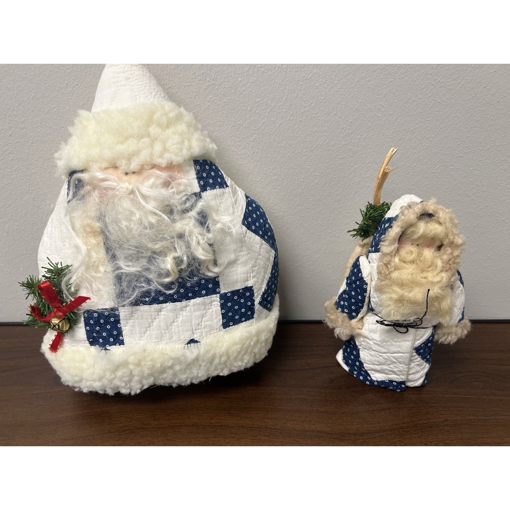 Handmade Vtg Patchwork CUTTER QUILT Stuffed Fabric Santa Claus Figurines